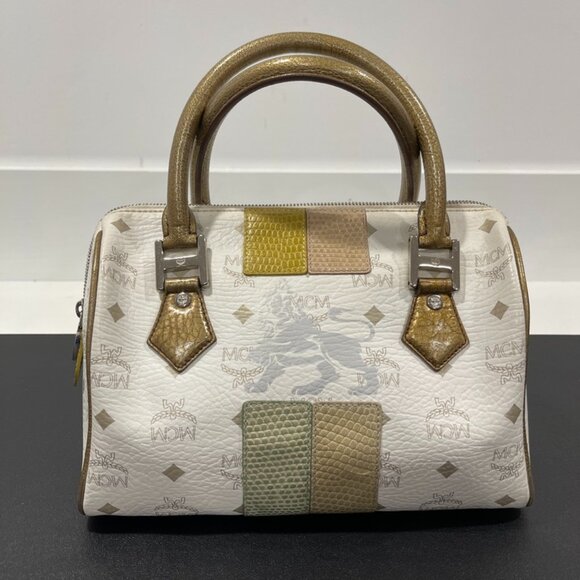 MCM Top Handle Visetos Lion Boston Handbag (JB1025)